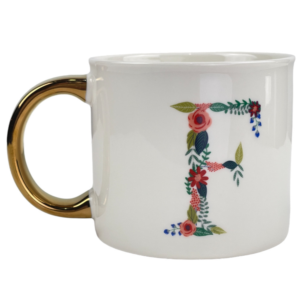 Opalhouse Target Porcelain Coffee Mug Cup Letter F Floral Design Gold Handle